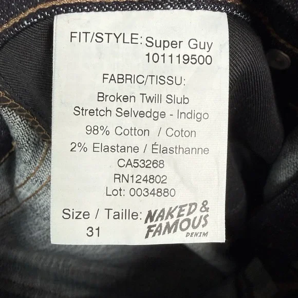 Naked & Famous Broken Twill Slub Stretch Selvedge Super Guy Men's 31 (33/34) NEW - Picture 10 of 11
